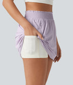 High Waisted 2-in-1 Mini Tennis Skirt with Pockets — Orchid Petal — view 4