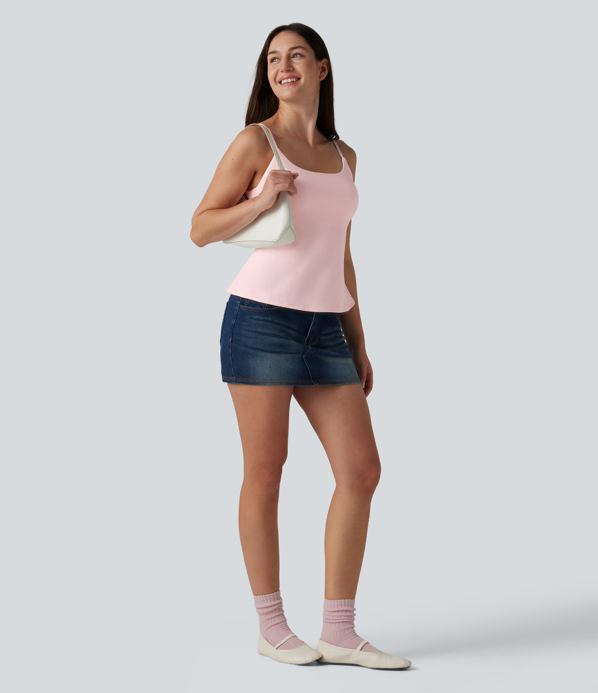 Airy U-Neck Adjustable Straps Built-in Bra Casual Tank Top B-D Cups — Primrose Pink — view 7