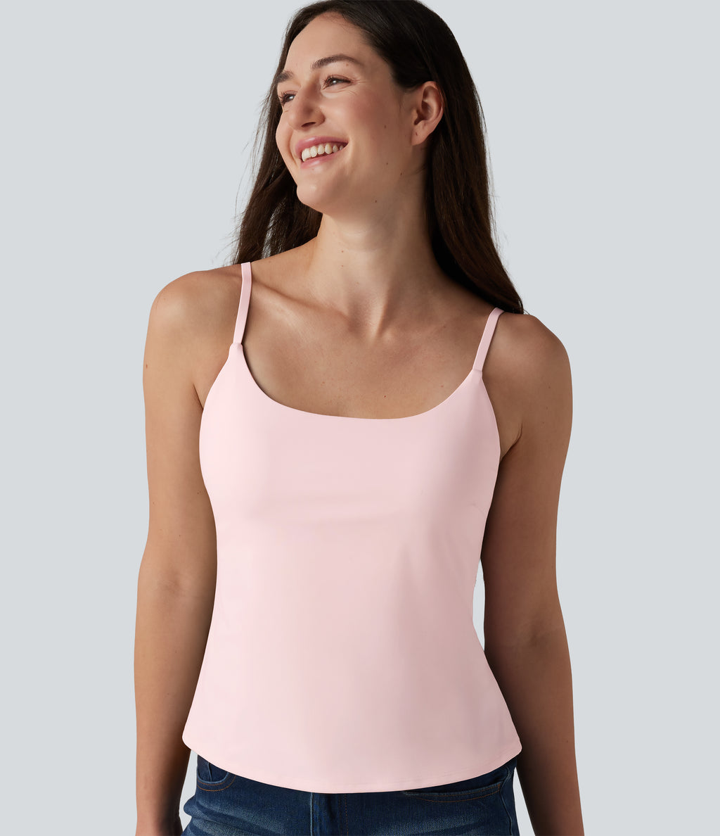 Airy U-Neck Adjustable Straps Built-in Bra Casual Tank Top B-D Cups — Primrose Pink — view 5