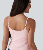 Airy U-Neck Adjustable Straps Built-in Bra Casual Tank Top B-D Cups — Primrose Pink — view 6
