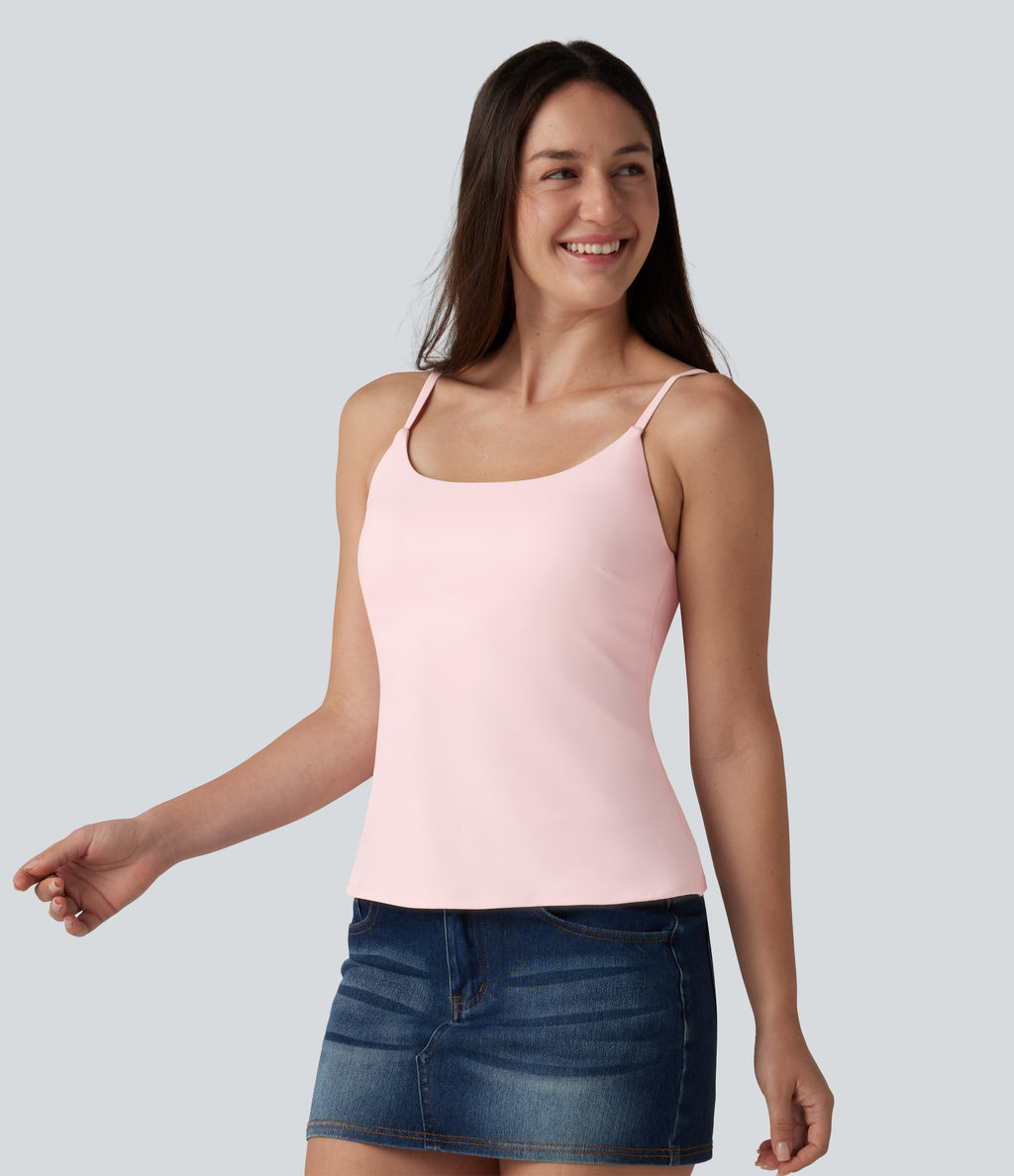 Airy U-Neck Adjustable Straps Built-in Bra Casual Tank Top B-D Cups — Primrose Pink — view 3