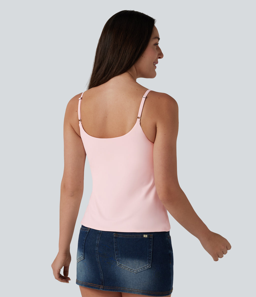 Airy U-Neck Adjustable Straps Built-in Bra Casual Tank Top B-D Cups — Primrose Pink — view 2