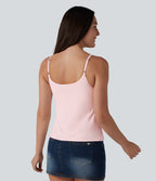 Airy U-Neck Adjustable Straps Built-in Bra Casual Tank Top B-D Cups — Primrose Pink — view 2