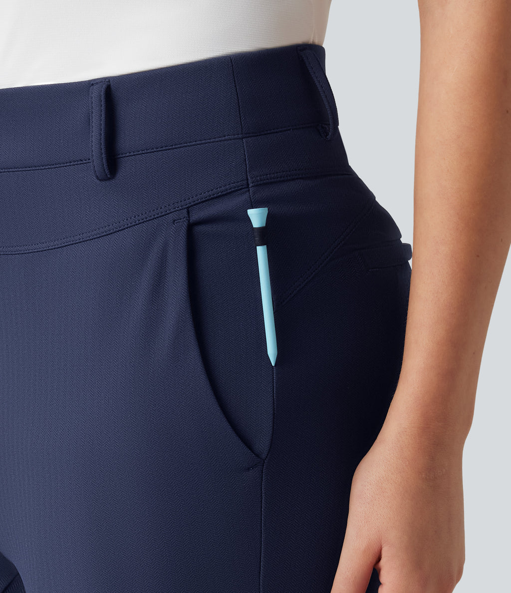High Waisted Herringbone Golf Skinny Trousers with Pockets — Peacoat — view 6