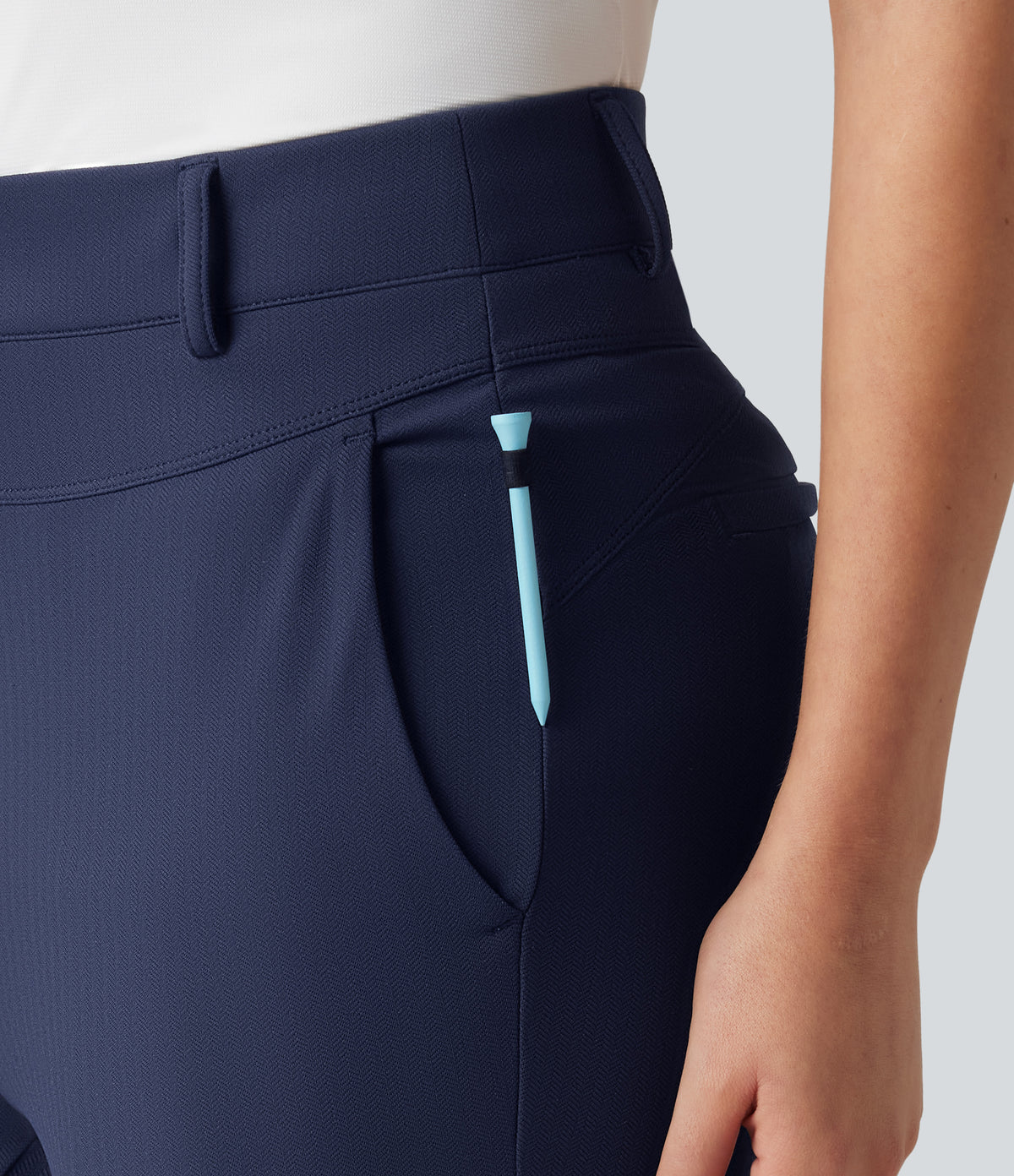 High Waisted Herringbone Golf Skinny Trousers with Pockets — Peacoat — view 6