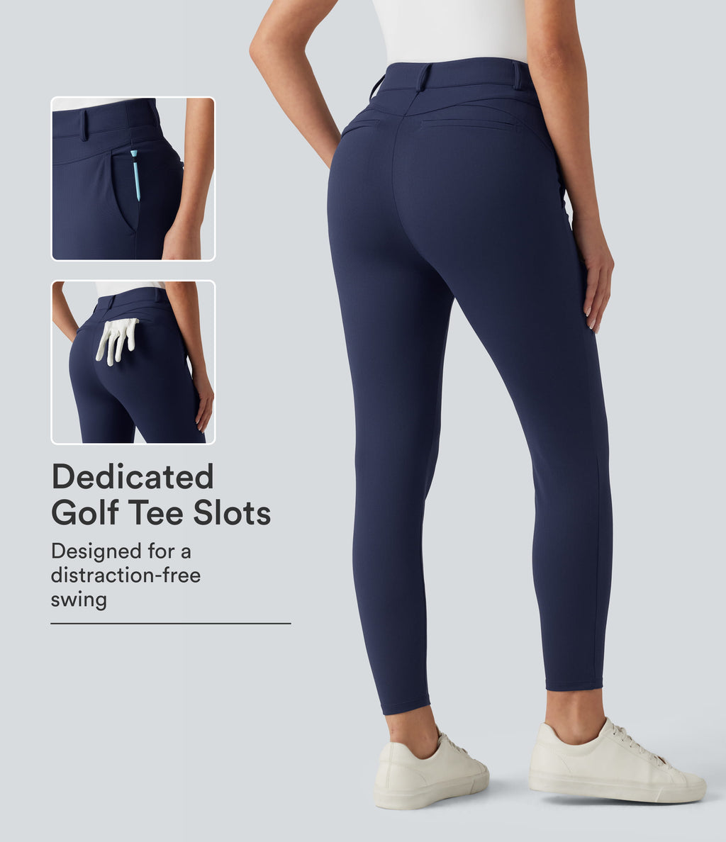 High Waisted Herringbone Golf Skinny Trousers with Pockets — Peacoat — view 1