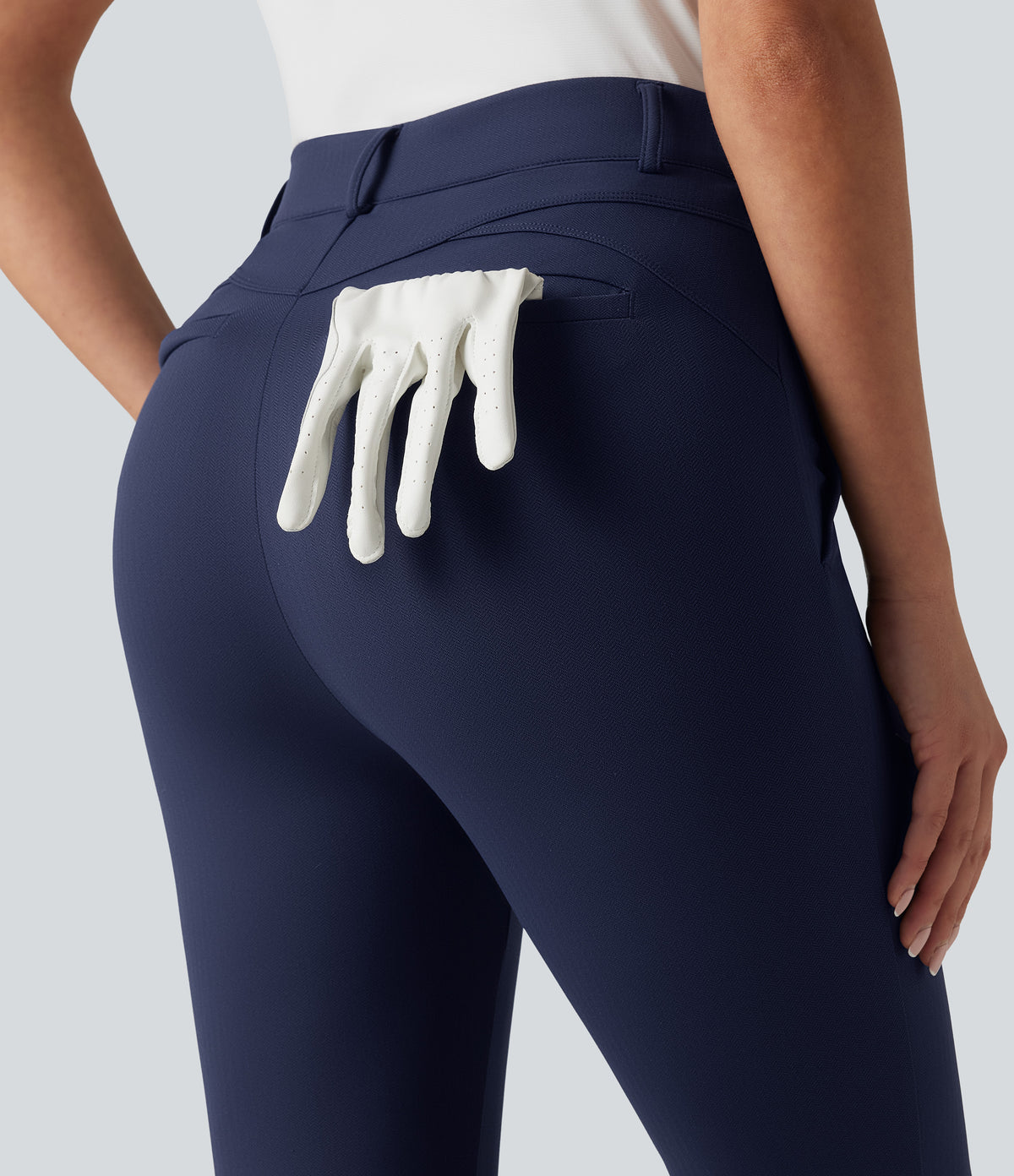 High Waisted Herringbone Golf Skinny Trousers with Pockets — Peacoat — view 7