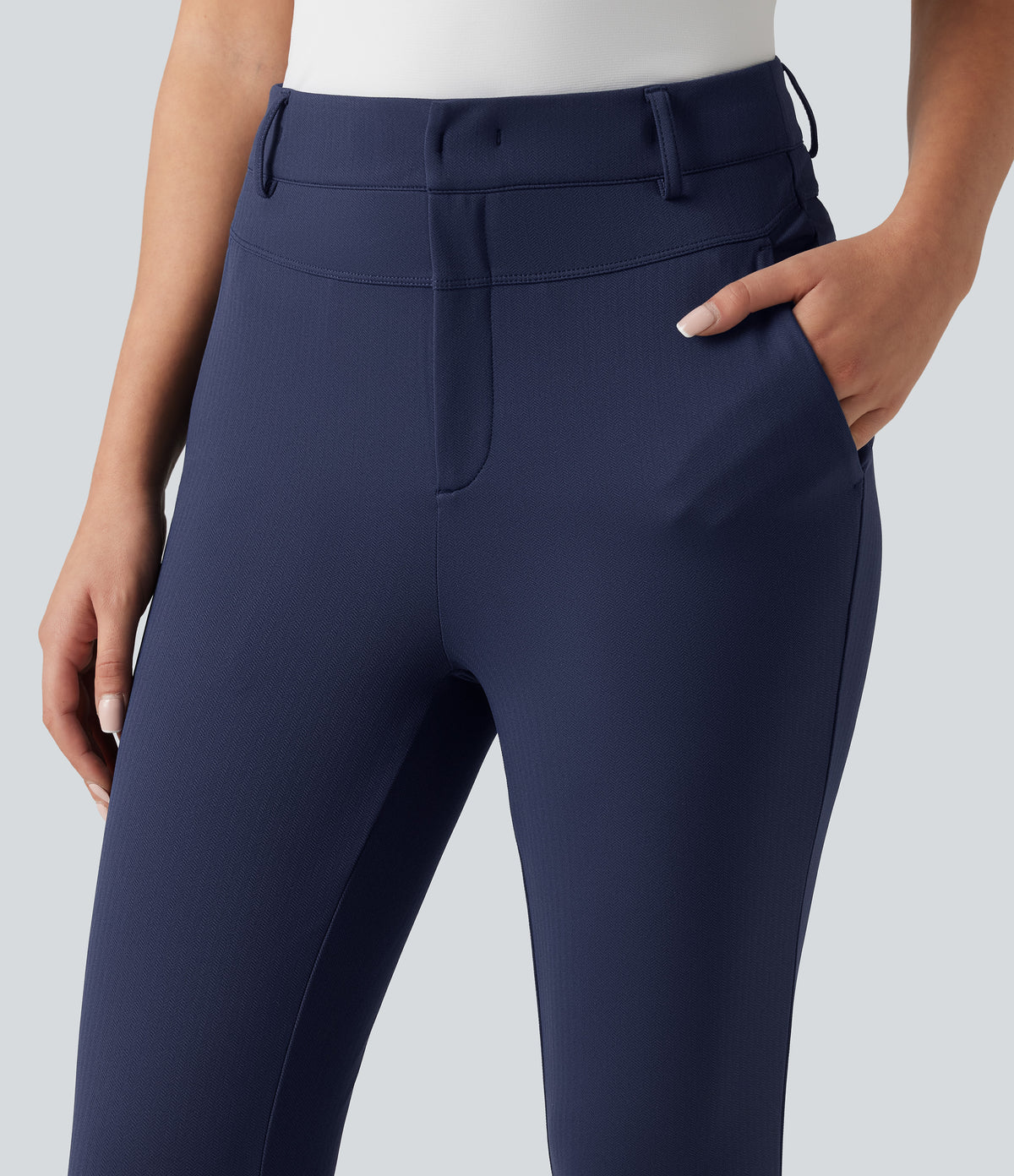 High Waisted Herringbone Golf Skinny Trousers with Pockets — Peacoat — view 8