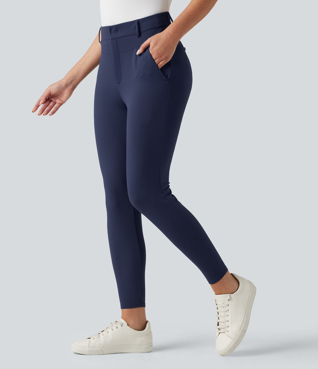 High Waisted Herringbone Golf Skinny Trousers with Pockets — Peacoat — view 5