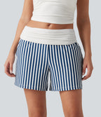 Low Rise Ruched Stripes Resort Baggy Shorts with Pockets — Mariner Crest Stripe — view 3