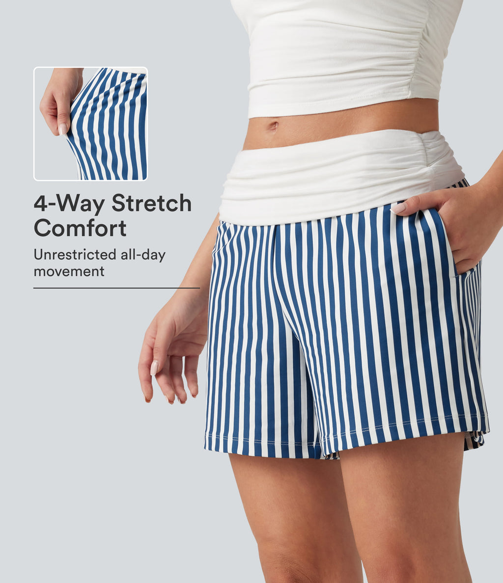 Low Rise Ruched Stripes Resort Baggy Shorts with Pockets — Mariner Crest Stripe — view 1