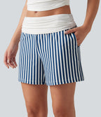 Low Rise Ruched Stripes Resort Baggy Shorts with Pockets — Mariner Crest Stripe — view 4