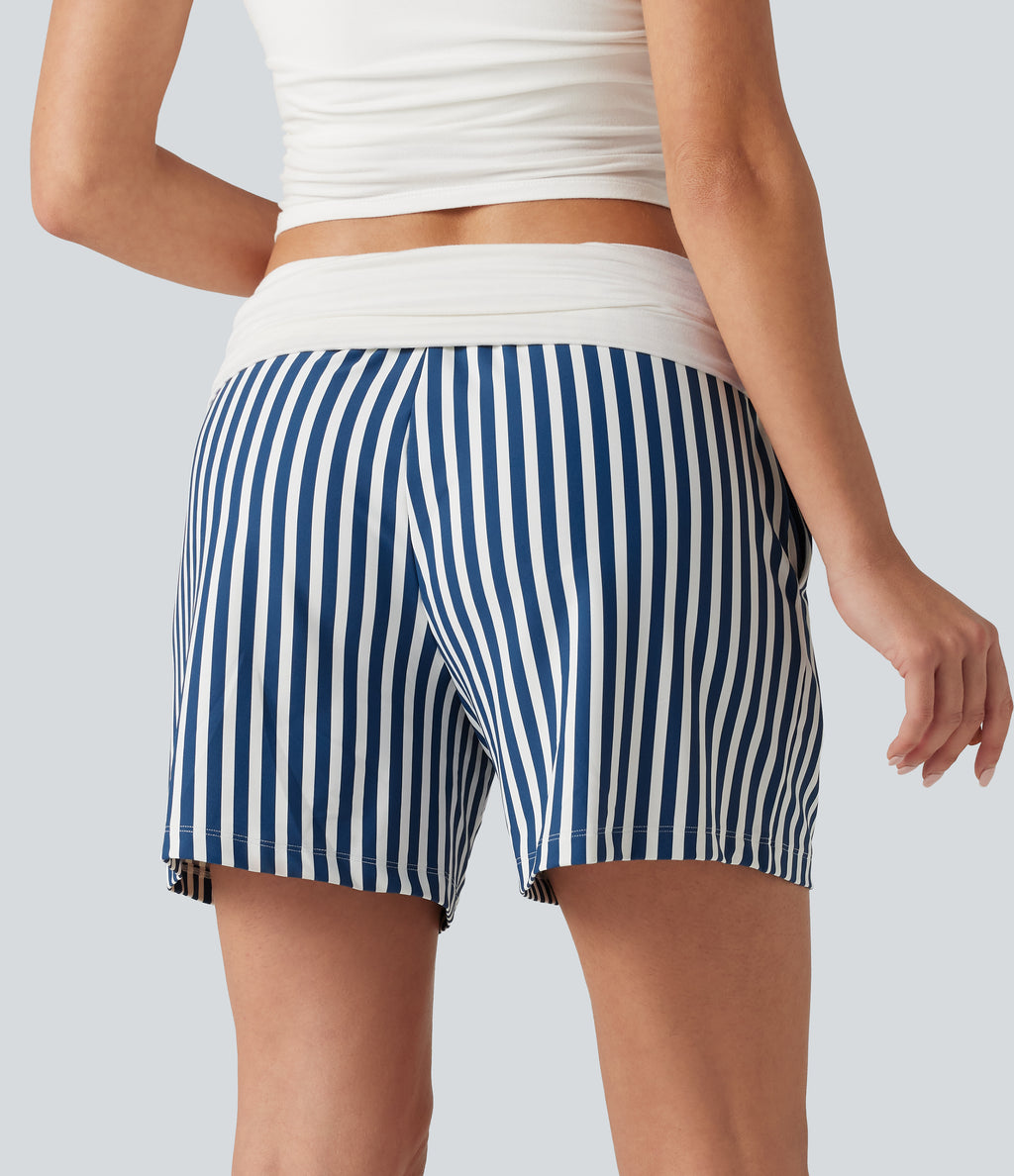 Low Rise Ruched Stripes Resort Baggy Shorts with Pockets — Mariner Crest Stripe — view 2