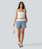 Low Rise Ruched Stripes Resort Baggy Shorts with Pockets — Mariner Crest Stripe — view 7
