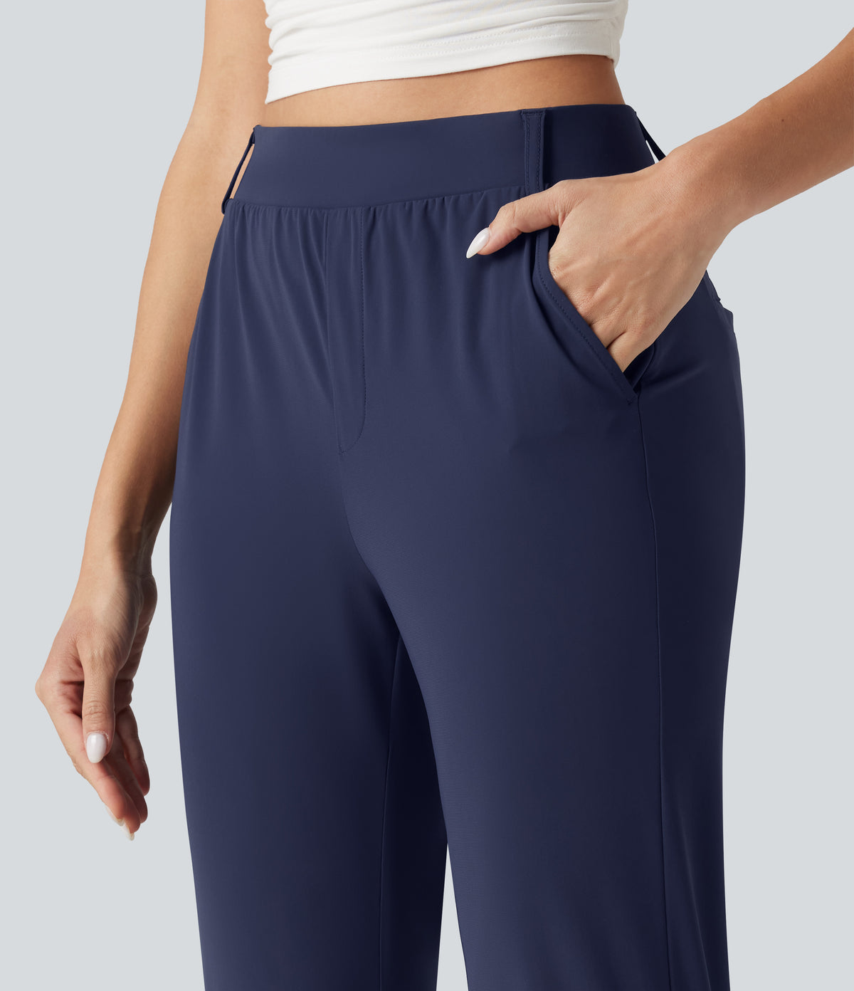 High Waisted Quick Dry Golf Cropped Joggers with Pockets — Peacoat — view 6
