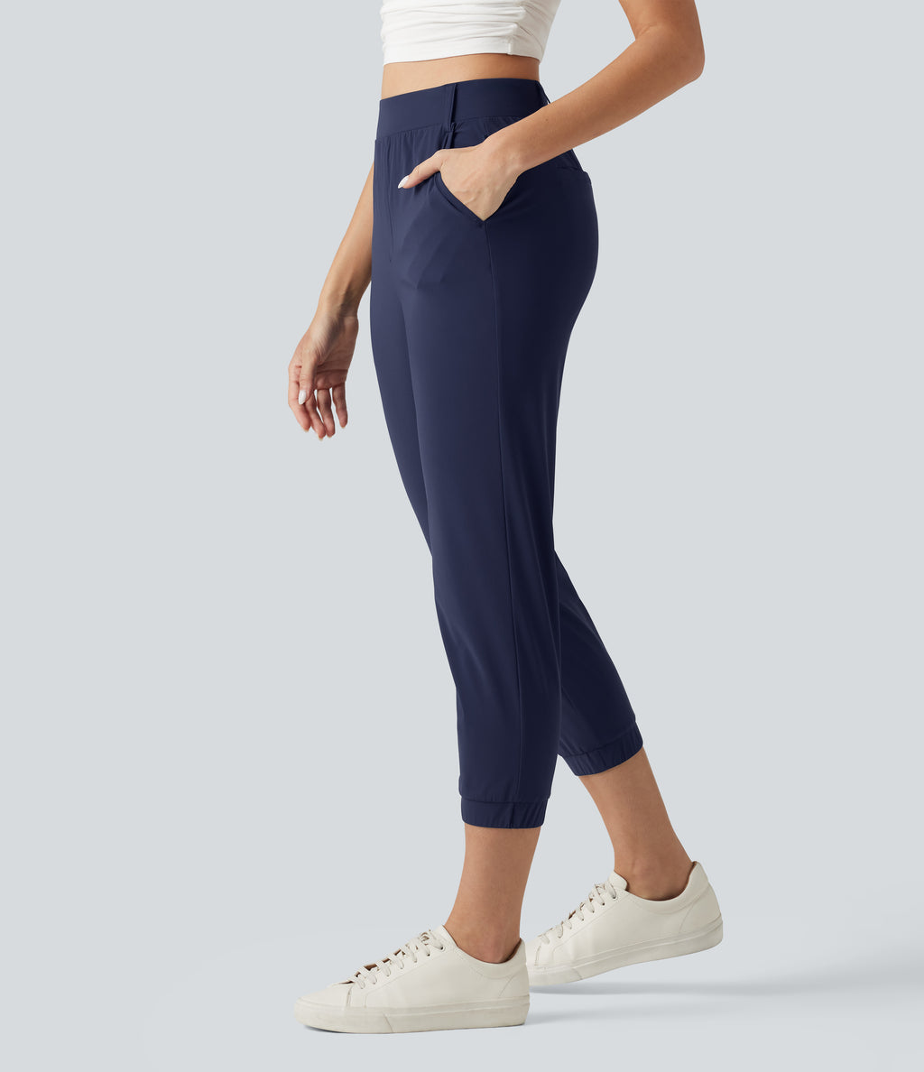 High Waisted Quick Dry Golf Cropped Joggers with Pockets — Peacoat — view 3