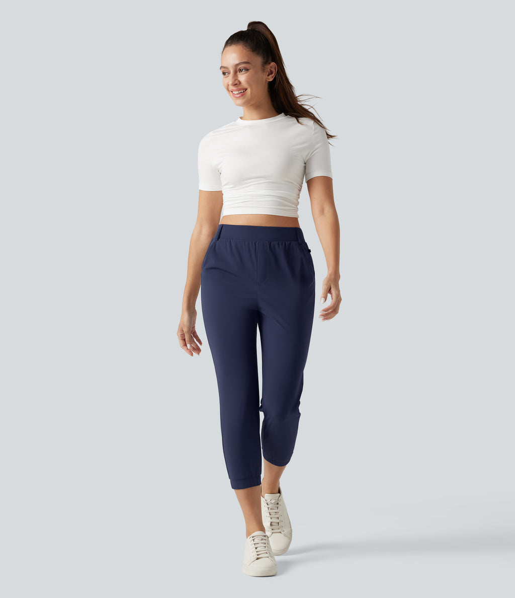 High Waisted Quick Dry Golf Cropped Joggers with Pockets — Peacoat — view 8