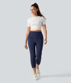 High Waisted Quick Dry Golf Cropped Joggers with Pockets — Peacoat — view 8