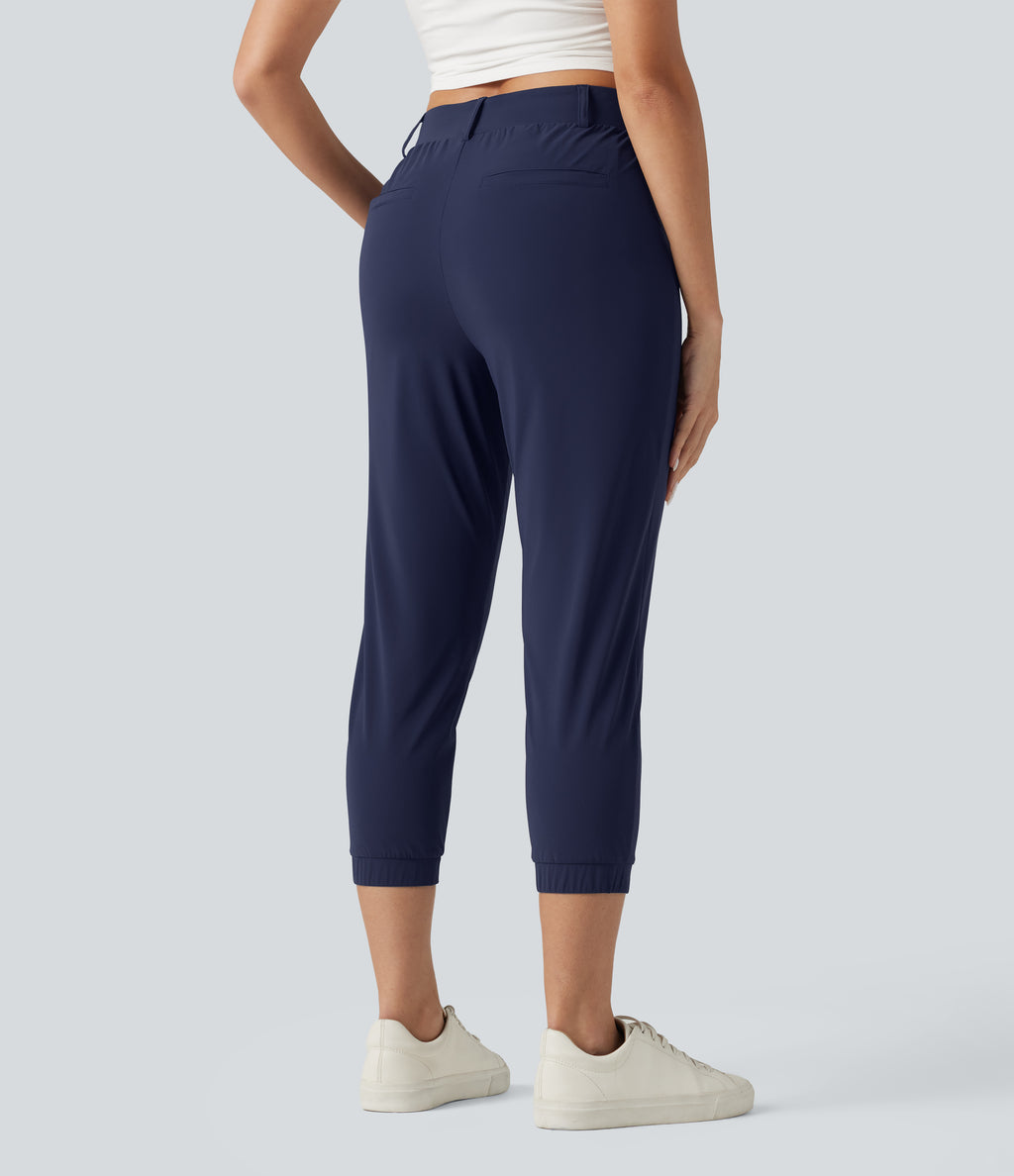 High Waisted Quick Dry Golf Cropped Joggers with Pockets — Peacoat — view 2