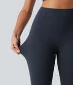 High Waisted Anti-Roll Tummy Control Shaping Workout Capri Leggings with Pockets — Carbon — view 7