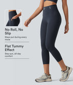 High Waisted Anti-Roll Tummy Control Shaping Workout Capri Leggings with Pockets — Carbon — view 1