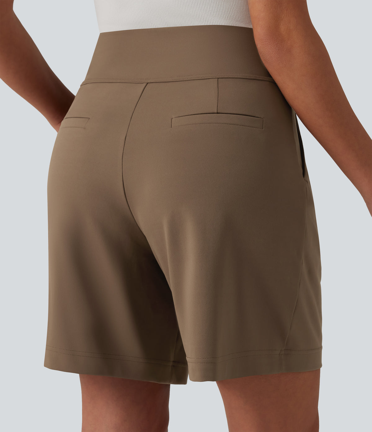 High Waisted Work Baggy Bermuda Shorts 7'' with Pockets — Sepia — view 6