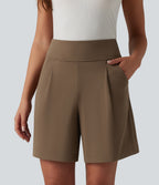 High Waisted Work Baggy Bermuda Shorts 7'' with Pockets — Sepia — view 1