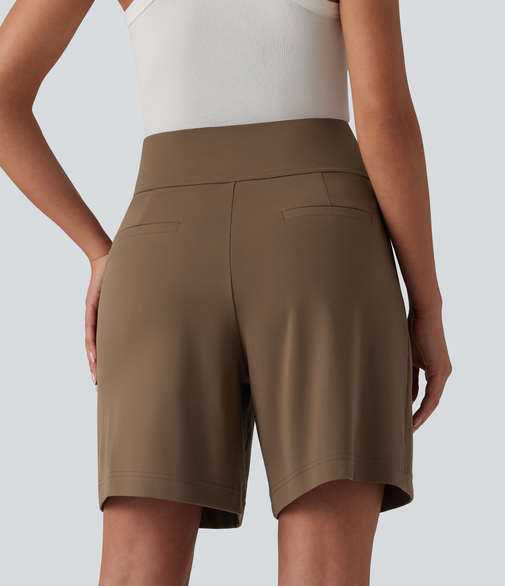 High Waisted Work Baggy Bermuda Shorts 7'' with Pockets — Sepia — view 3