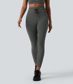 Jacquard Stripe High Waisted Drawstring Yoga Leggings with Pockets — Nightwood Stripe — view 3