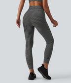 Jacquard Stripe High Waisted Drawstring Yoga Leggings with Pockets — Nightwood Stripe — view 2