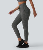 Jacquard Stripe High Waisted Drawstring Yoga Leggings with Pockets — Nightwood Stripe — view 1