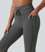 Jacquard Stripe High Waisted Drawstring Yoga Leggings with Pockets — Nightwood Stripe — view 4
