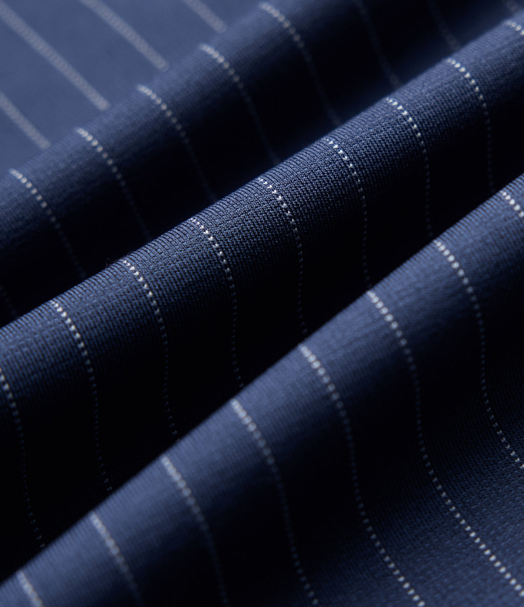 High Waisted Decorative Button Stripes Work Wide Leg Trousers with Pockets — Deep Current — view 6