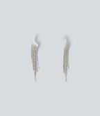 Rhinestone Tassel Long Earrings — Silver — view 1