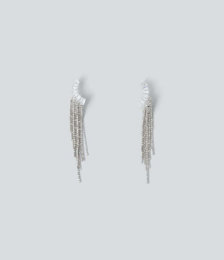 Rhinestone Tassel Long Earrings — Silver — view 1