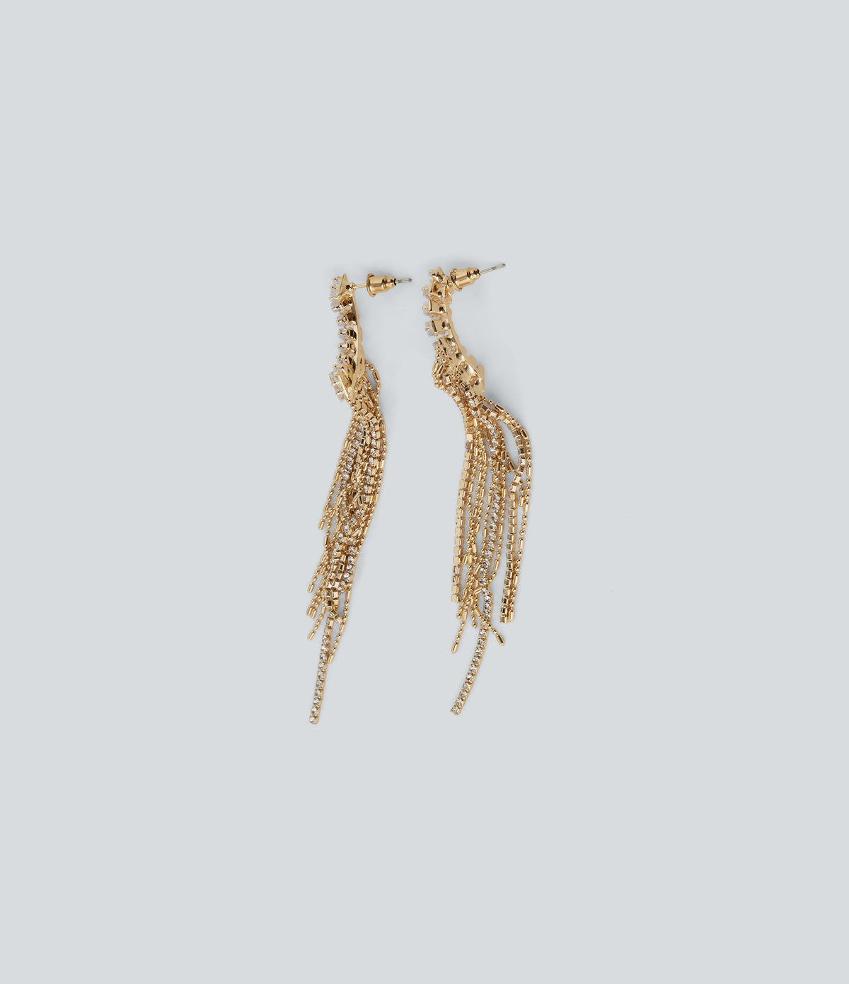 Rhinestone Tassel Long Earrings — Gold — additional view
