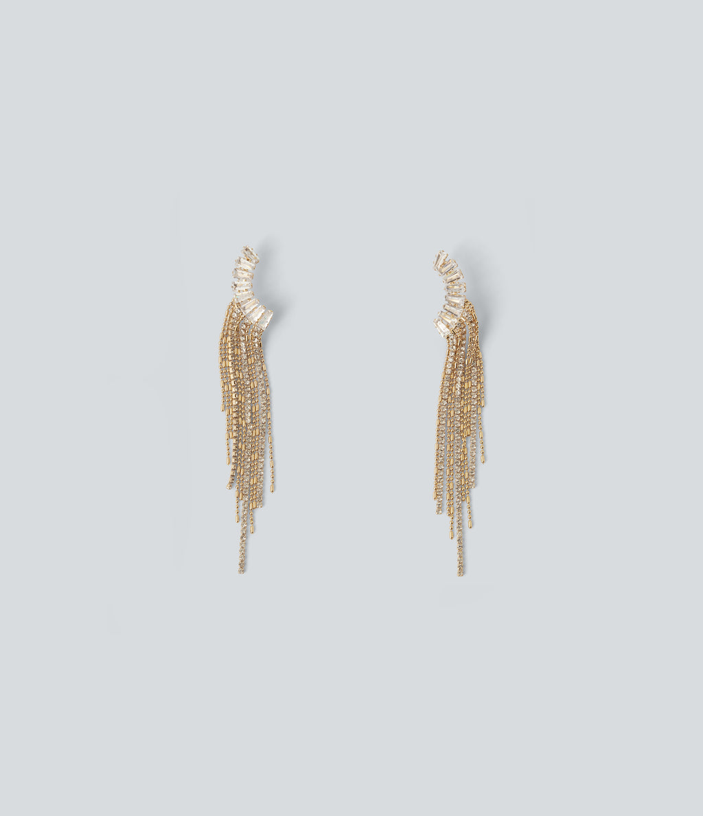 Rhinestone Tassel Long Earrings — Gold — view 4