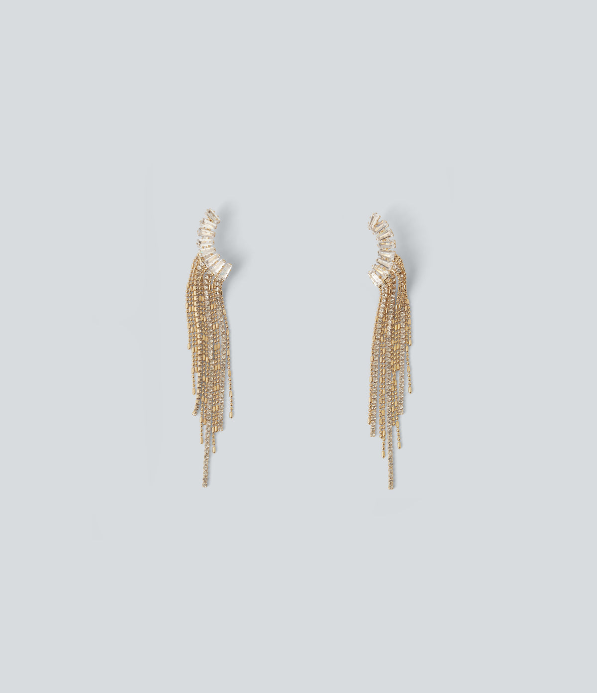 Rhinestone Tassel Long Earrings — Gold — view 4