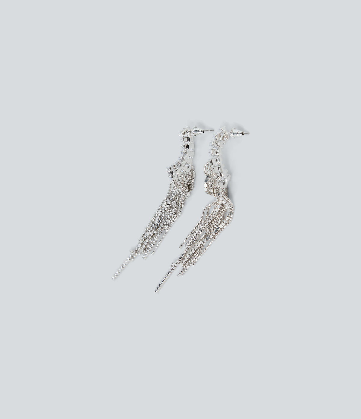Rhinestone Tassel Long Earrings — Silver — view 2