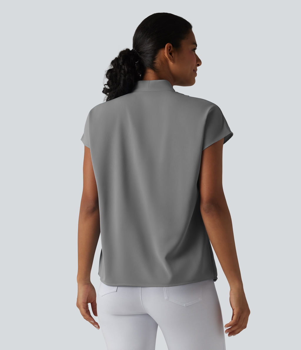 Wrinkle Recovery V-neck Batwing Sleeve Loose Fit Work Blouse — Griffin — view 2