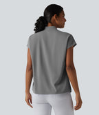 Wrinkle Recovery V-neck Batwing Sleeve Loose Fit Work Blouse — Griffin — view 2