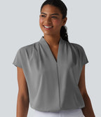 Wrinkle Recovery V-neck Batwing Sleeve Loose Fit Work Blouse — Griffin — view 4