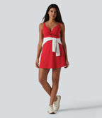 Plush Push-Up Twisted Adjustable Straps Non-Removable Pad Dance Active Dress with Pockets — Tomato — view 8