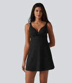 Plush Push-Up Twisted Adjustable Straps Non-Removable Pad Dance Active Dress with Pockets — Black — view 9