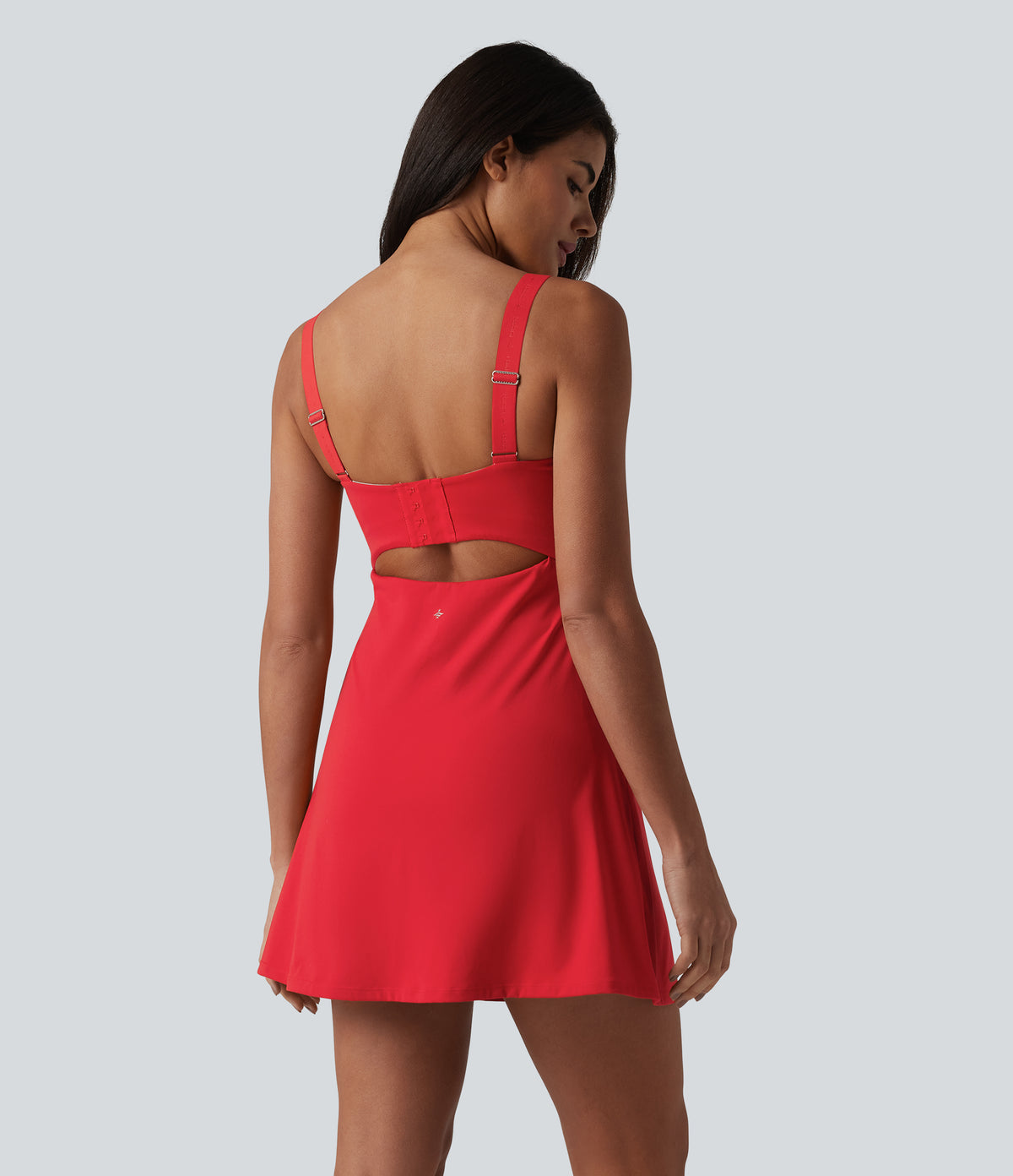 Plush Push-Up Twisted Adjustable Straps Non-Removable Pad Dance Active Dress with Pockets — Tomato — view 2