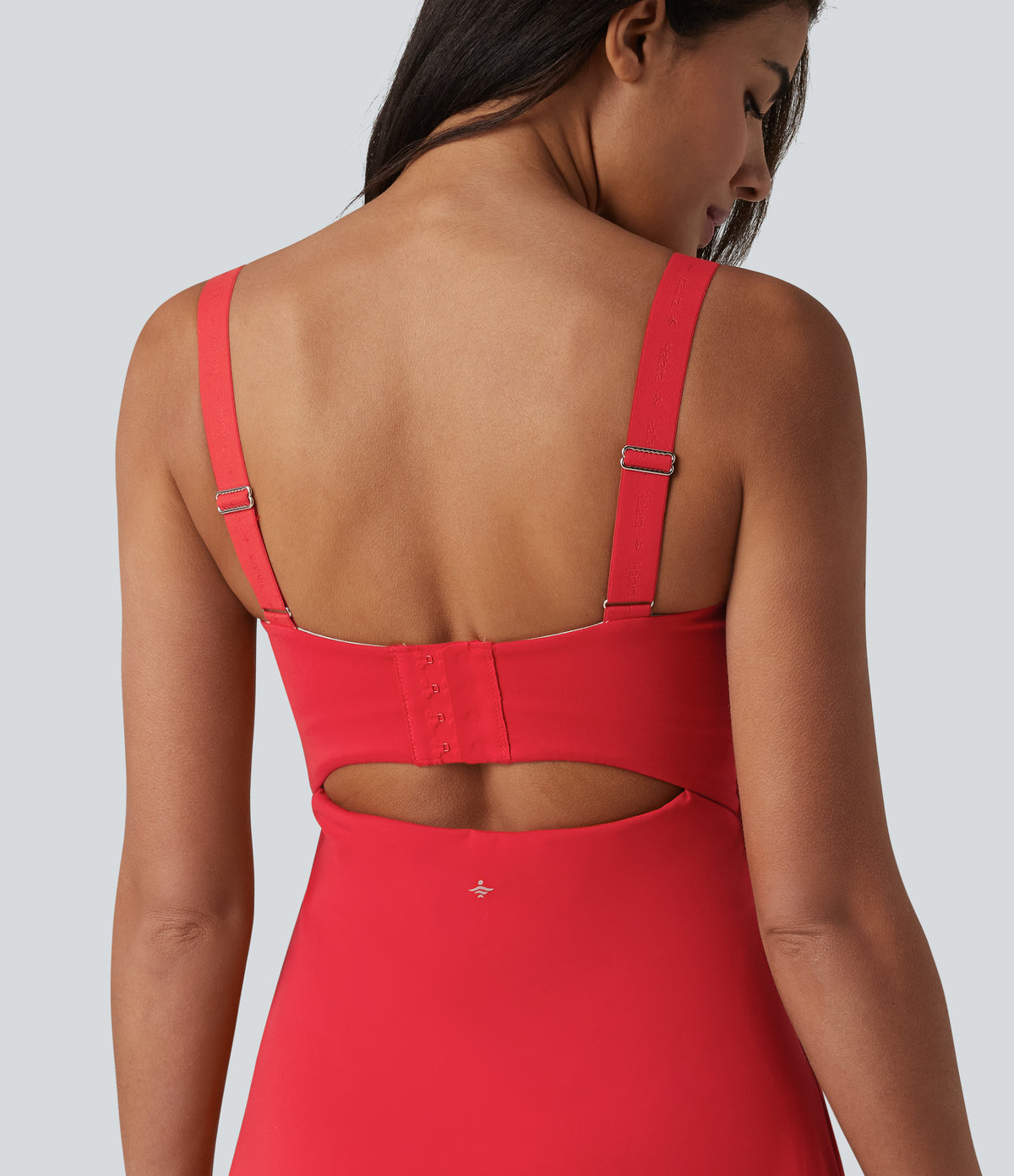Plush Push-Up Twisted Adjustable Straps Non-Removable Pad Dance Active Dress with Pockets — Tomato — view 7