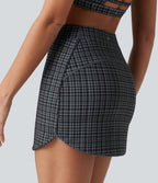 Check Plaid Print High Waisted 2-in-1 Mini Golf Skirt with Pocket — Storm Gray Check Plaid — view 1
