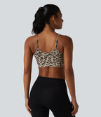 OneForm Seamless Flow Leopard Print Adjustable Straps Ruched Built-in Bra Yoga Sports Bra — Gold Leopard Print — view 2