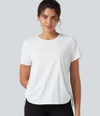 Round Neck Short Sleeve Drawstring Hem InstantCool Quick Dry Workout Sports Top — White — view 1