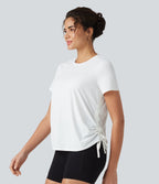 Round Neck Short Sleeve Drawstring Hem InstantCool Quick Dry Workout Sports Top — White — view 3
